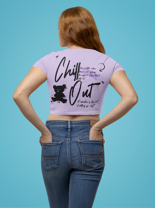 Chill Out Bear Crop Tee – Lavender Edition