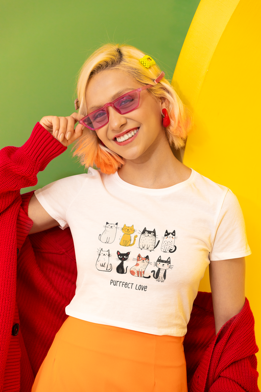 Purrfect Love – Cat Sketch Crop Tee