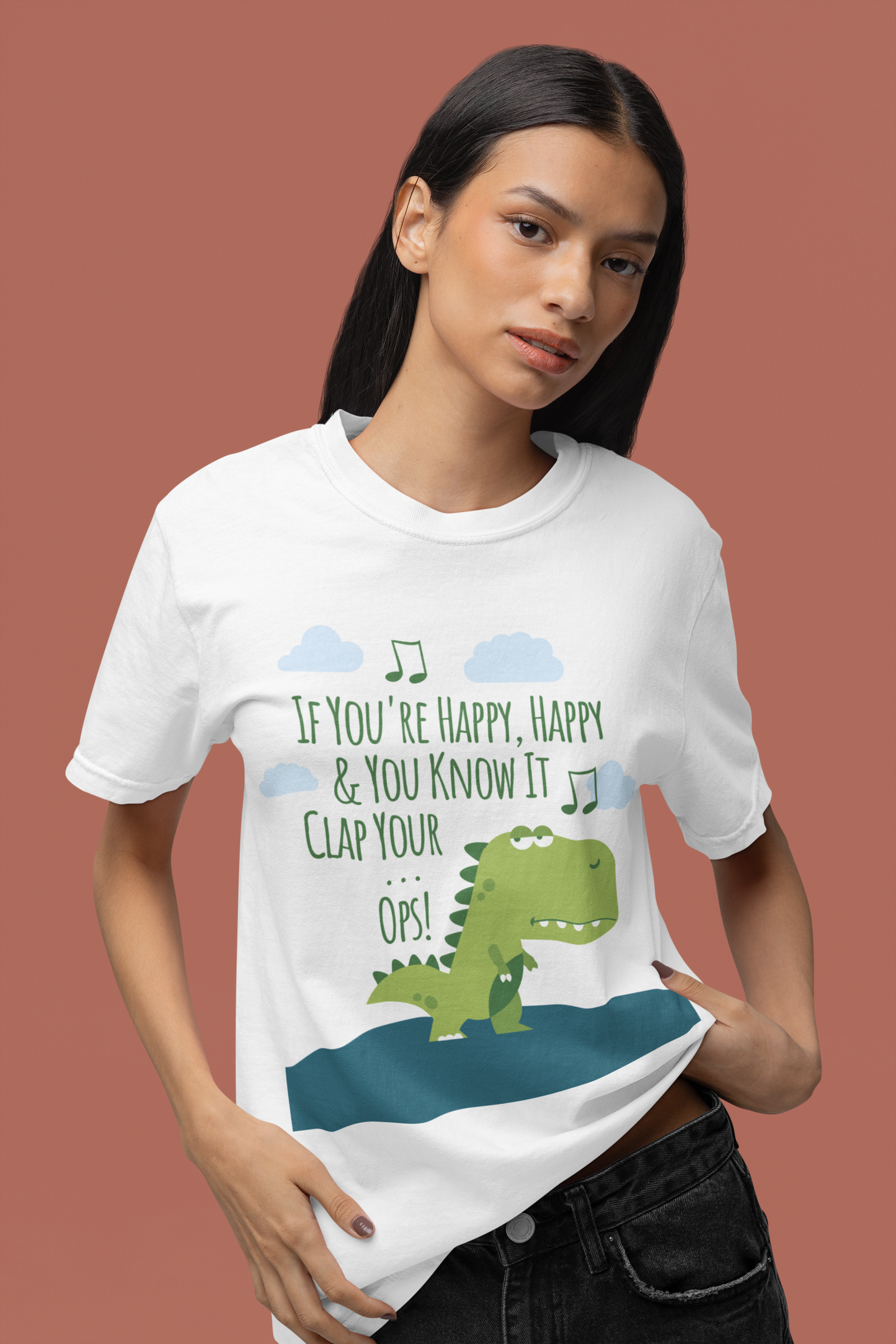 Dino Clap Oops Tee – White Edition