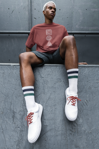 Geometric Groove: The Spiral Stacked Oversized T-shirt