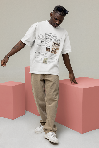 The "60s India" Vintage Newspaper Print Oversized T-shirt (M)