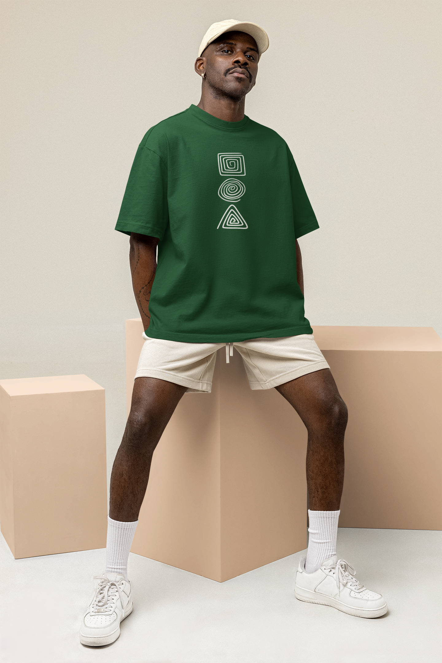 Geometric Groove: The Spiral Stacked Oversized T-shirt