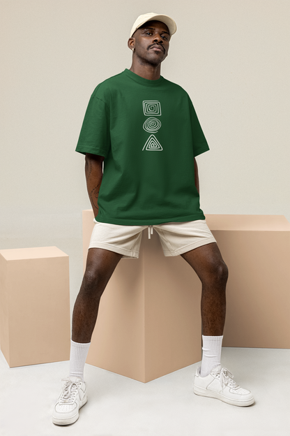 Geometric Groove: The Spiral Stacked Oversized T-shirt