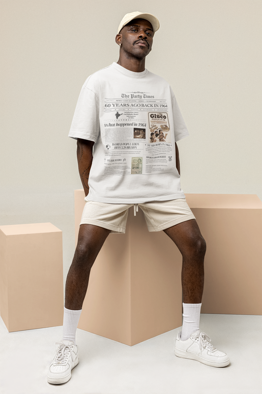 The "60s India" Vintage Newspaper Print Oversized T-shirt (M)